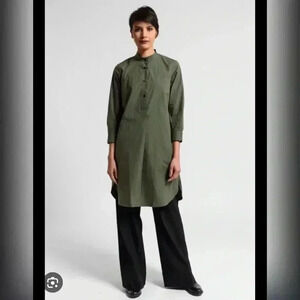 LAREIDA Parisienne Band Collar Lagenlook Tunic Top/Dress in Palm Green
